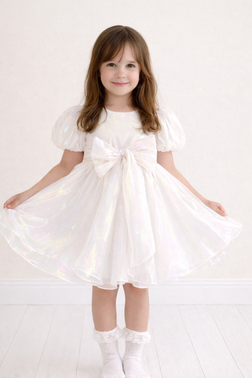 Cinnamon in White Party Girl or Flower Girl Dress