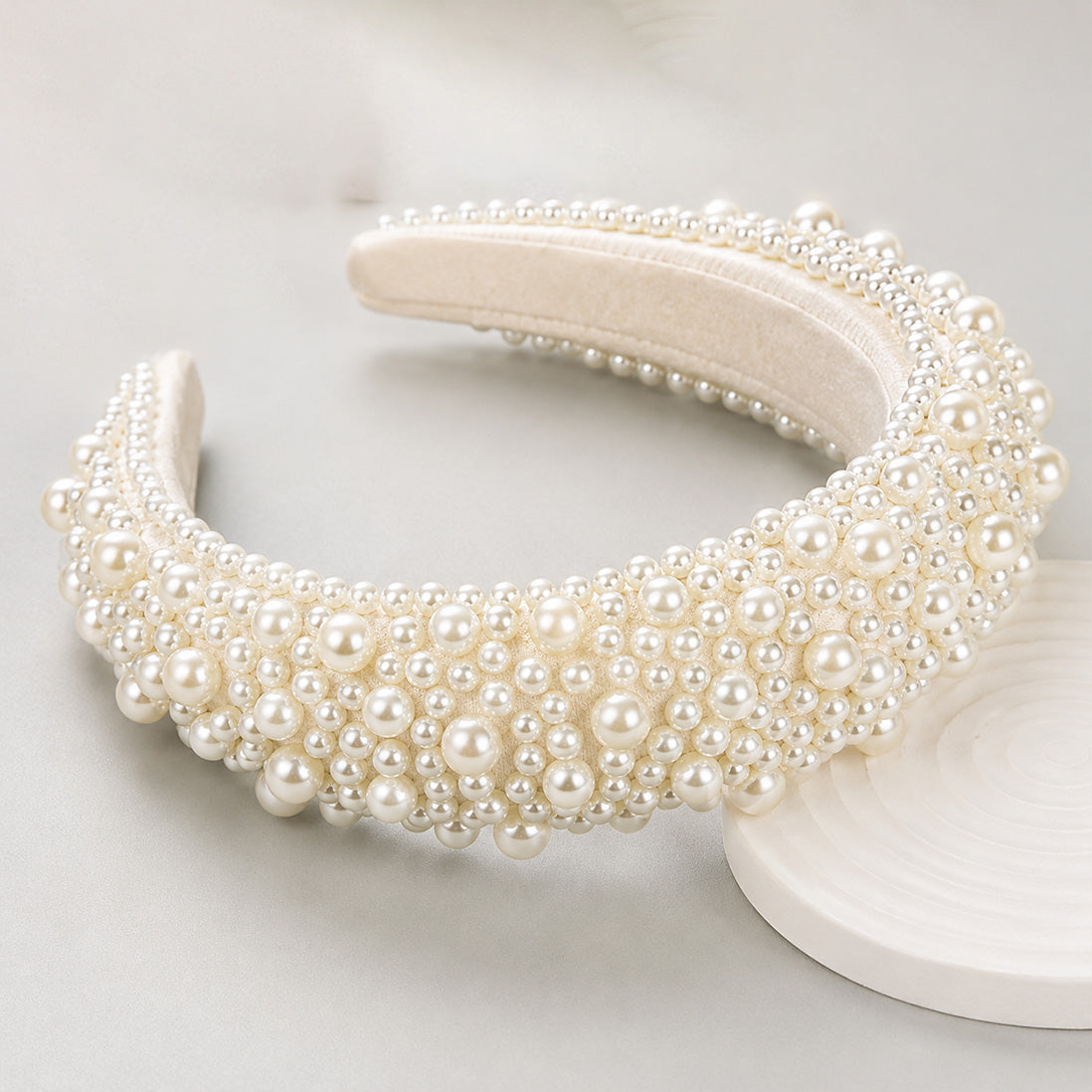 Dreamy Pearl Headband (Ages 6 upwards) with a pink satin drawstring bag.