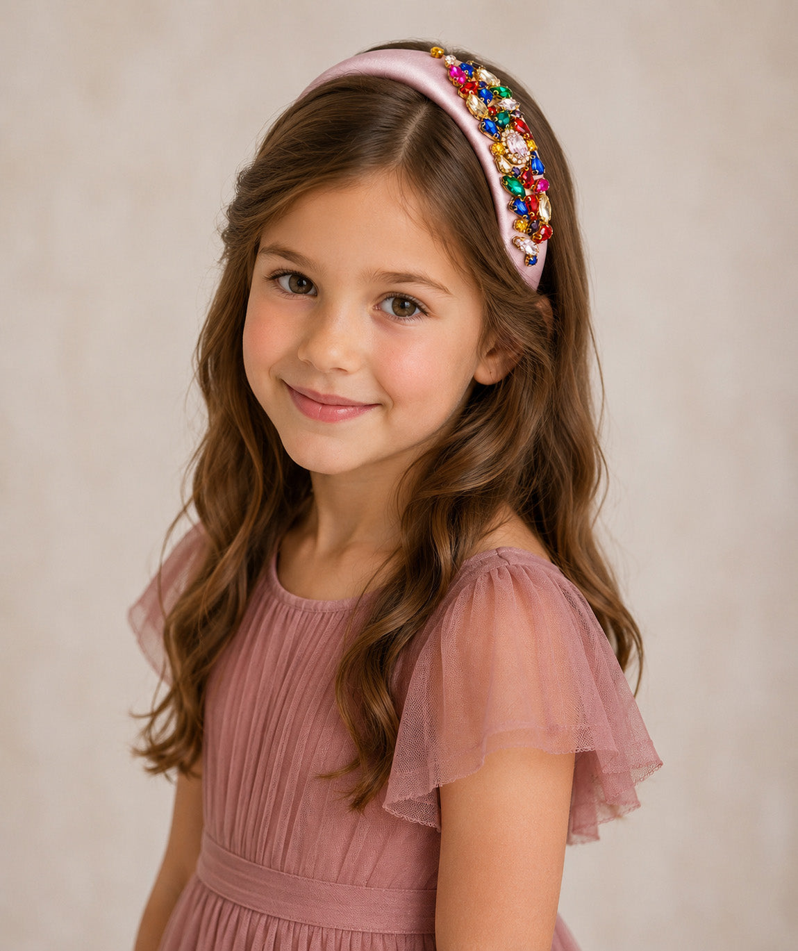Arabella Jewel Headband – in Dusty Rose