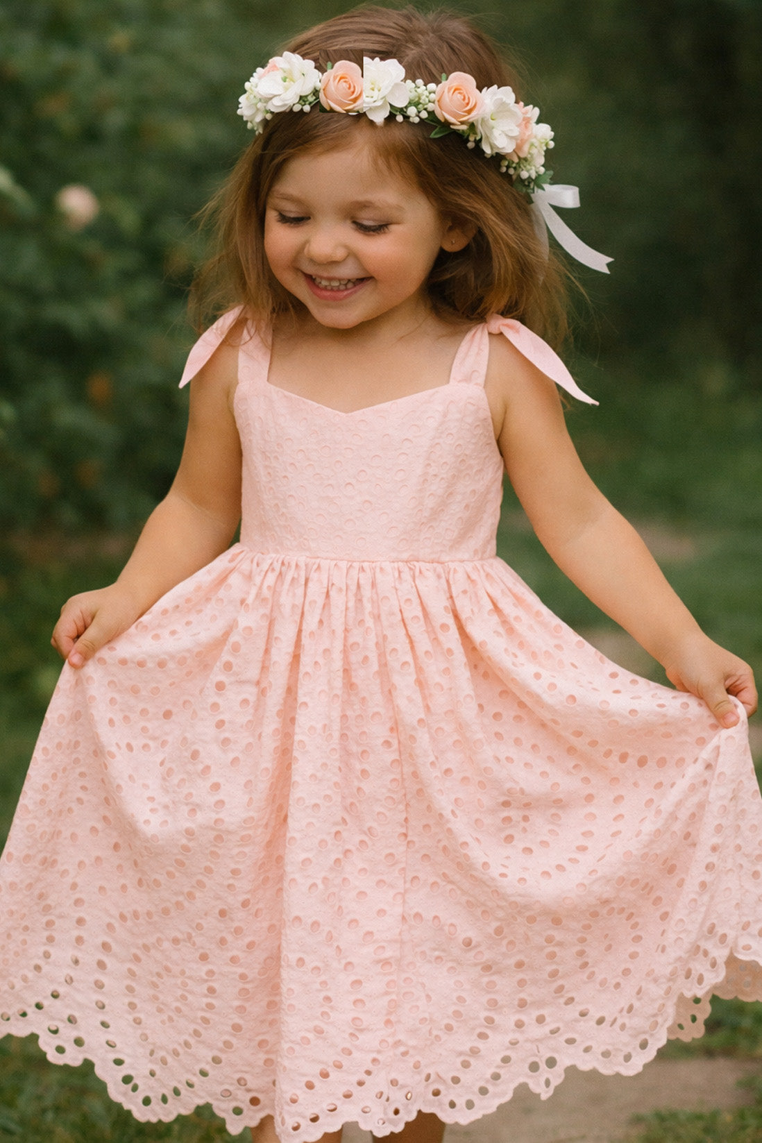 Ella Flower Crown + Pink Satin Drawstring Bag - Ages 2 + upwards