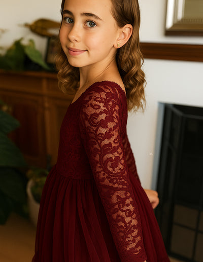 Elodie in Burgundy ~ Party or Flower Girl Dress
