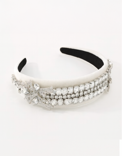Gatsby Rhinestone Headband (Ages 8-Adult) with a pink satin drawstring bag