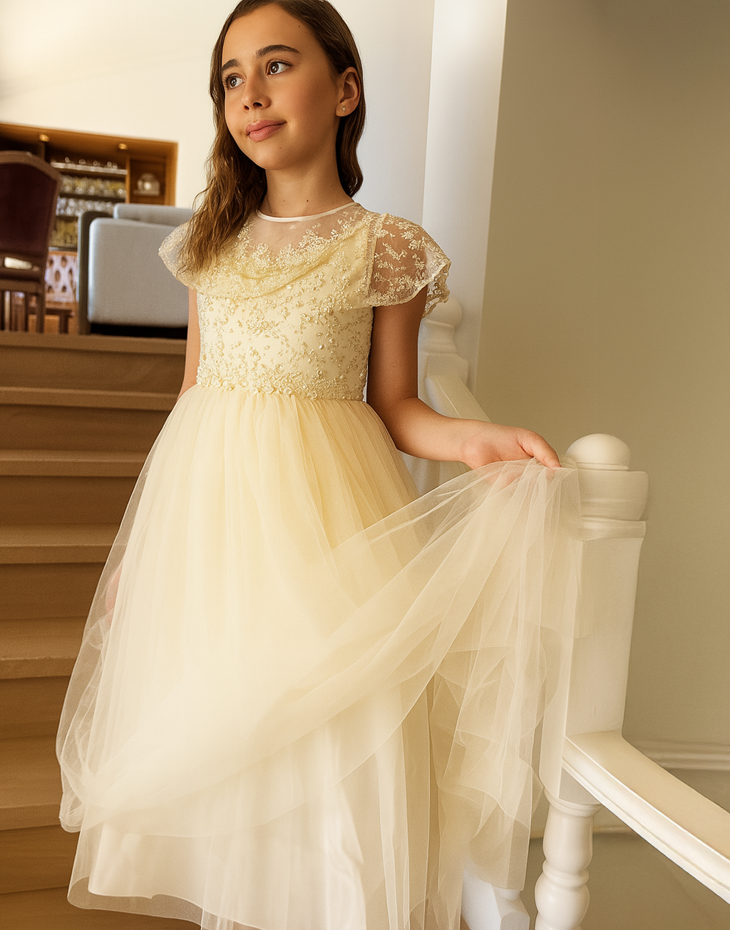 Grace in Champagne/Gold Flower Girl or Party Dress