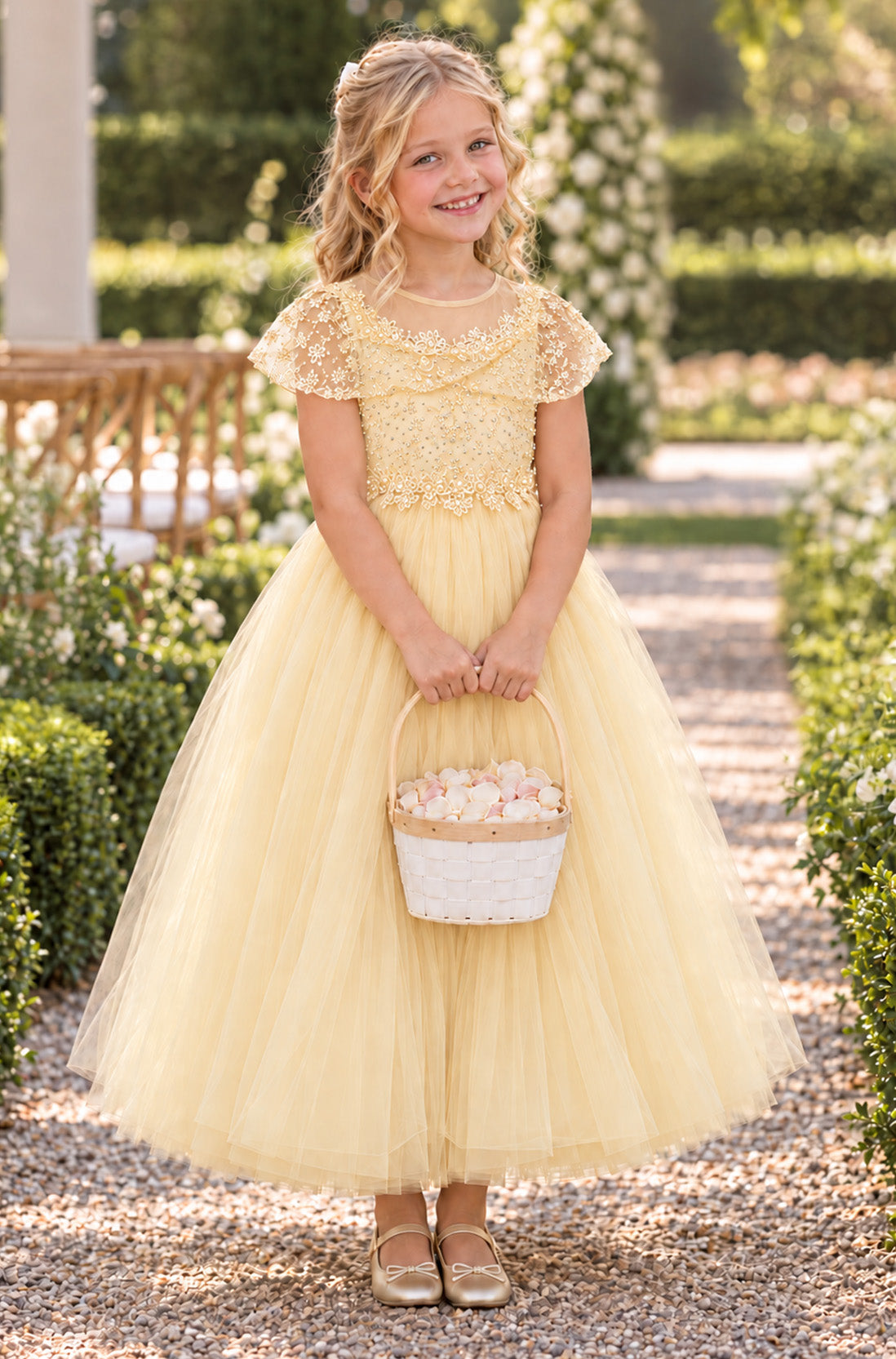 Grace in Champagne/Gold Flower Girl or Party Dress