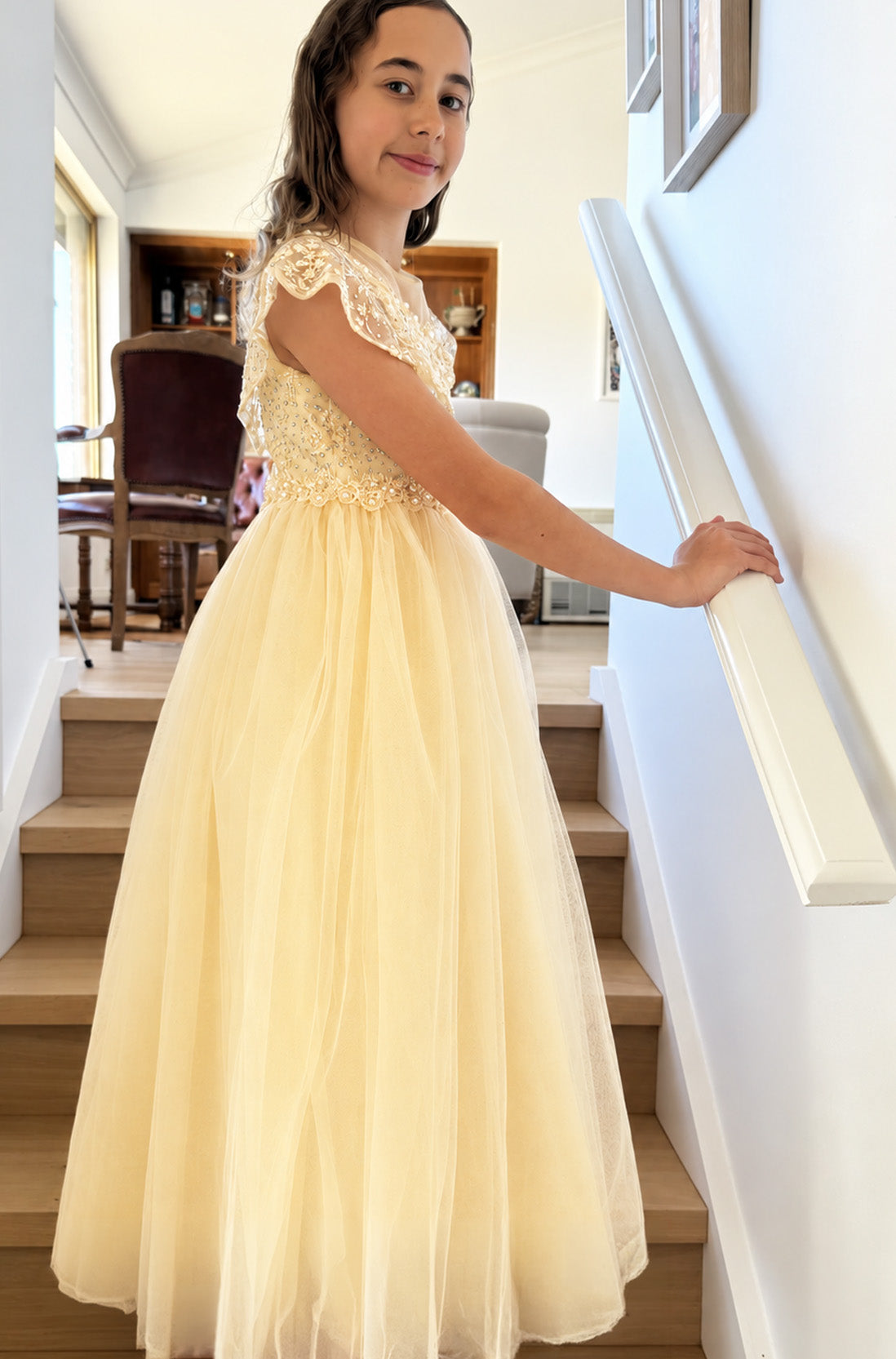 Grace in Champagne/Gold Flower Girl or Party Dress