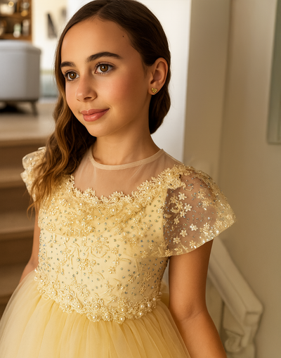 Grace in Champagne/Gold Flower Girl or Party Dress