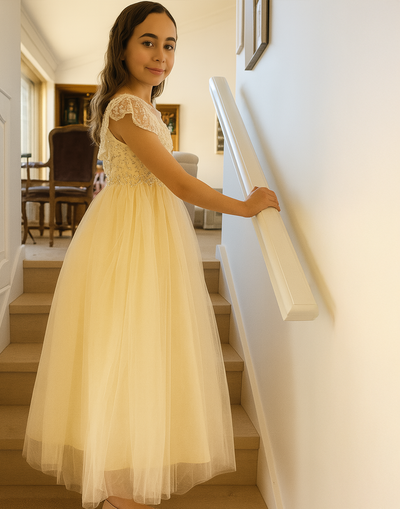 Grace in Champagne/Gold Flower Girl or Party Dress