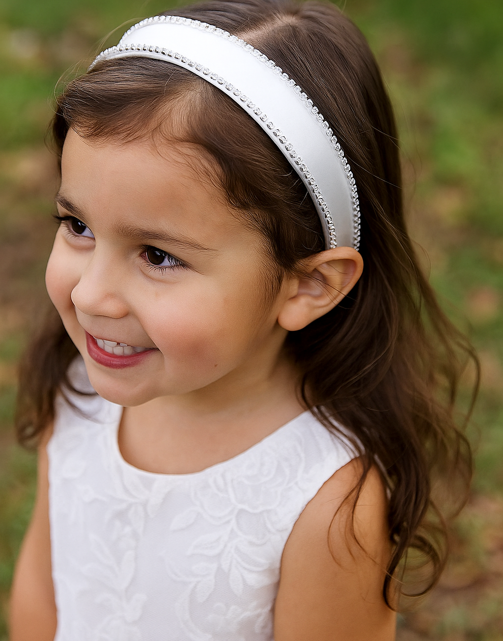 Grace Satin Headband (Ages 3-Adult) with a pink satin drawstring bag.