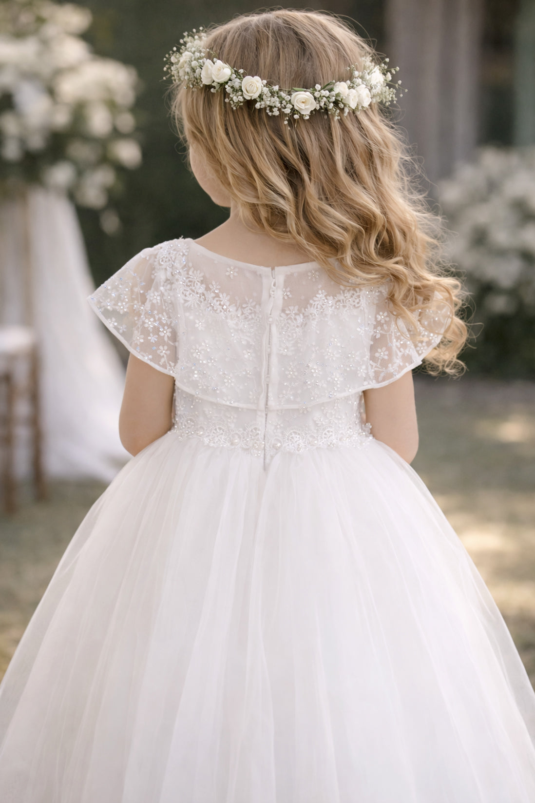 Grace in Ivory White Flower Girl or Communion Dress