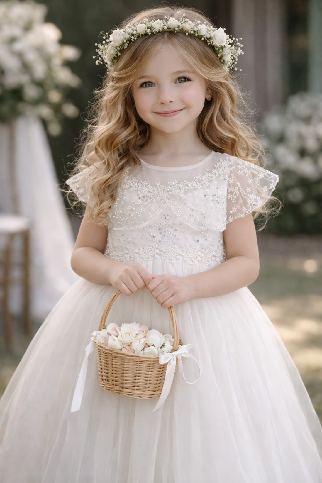 Grace in Ivory White Flower Girl or Communion Dress
