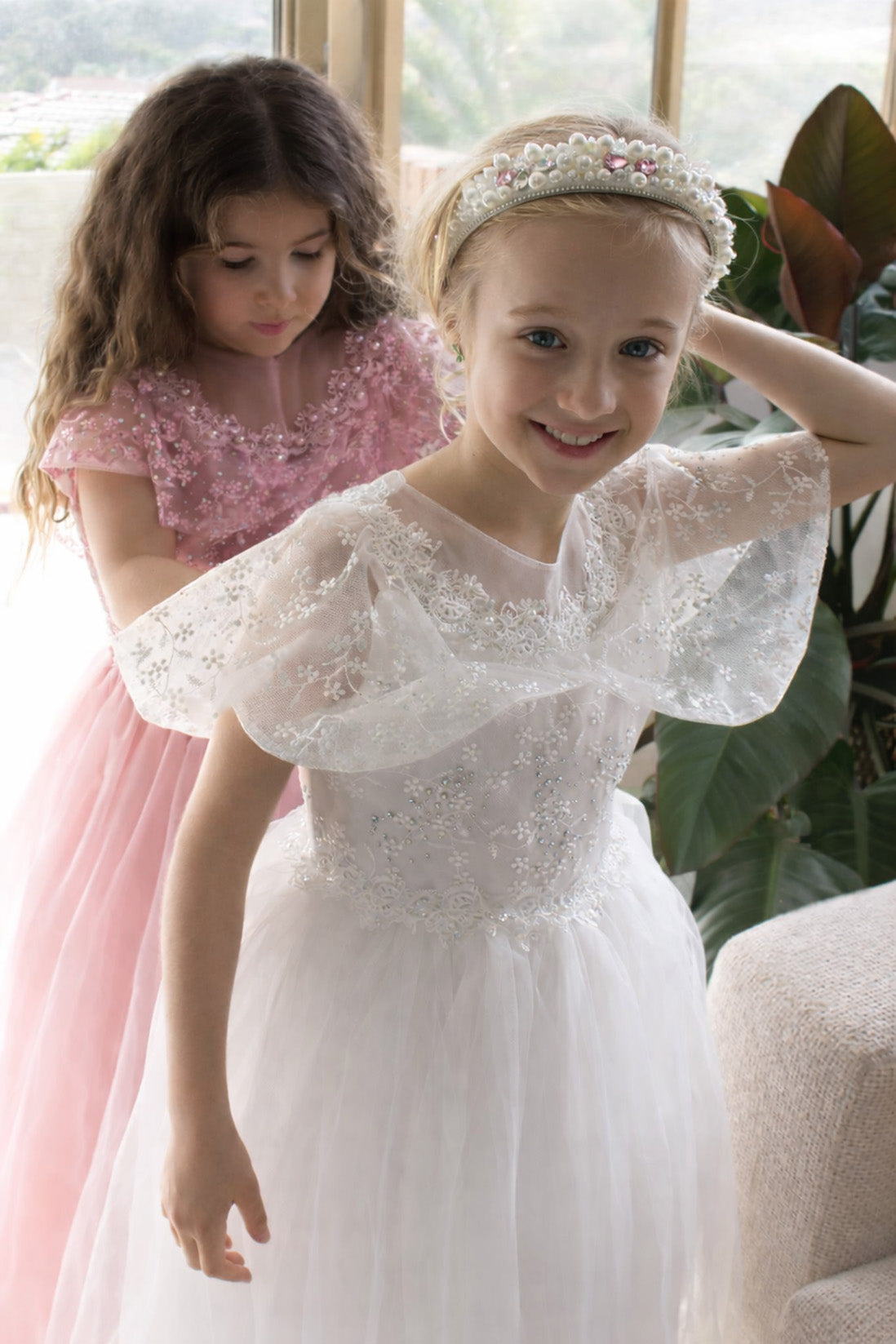 Grace in Ivory White Flower Girl or Communion Dress