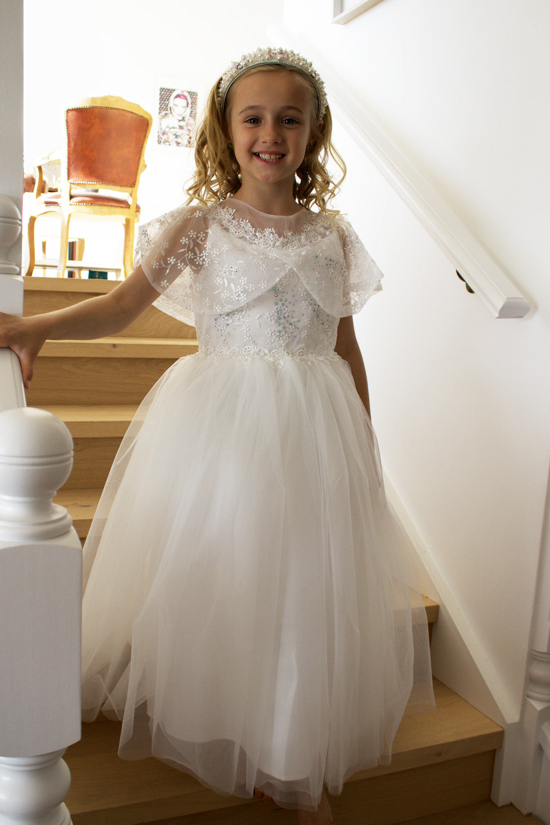 Grace in Ivory White Flower Girl or Communion Dress