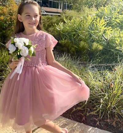 Grace ~ Pink Flower Girl or Party Dress (Knee Length)