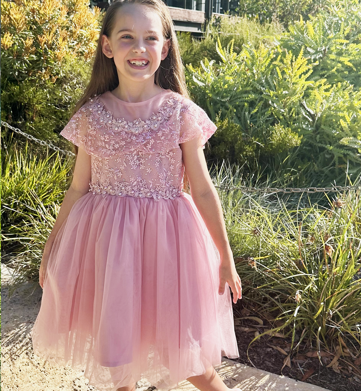 Grace ~ Pink Flower Girl or Party Dress (Knee Length)