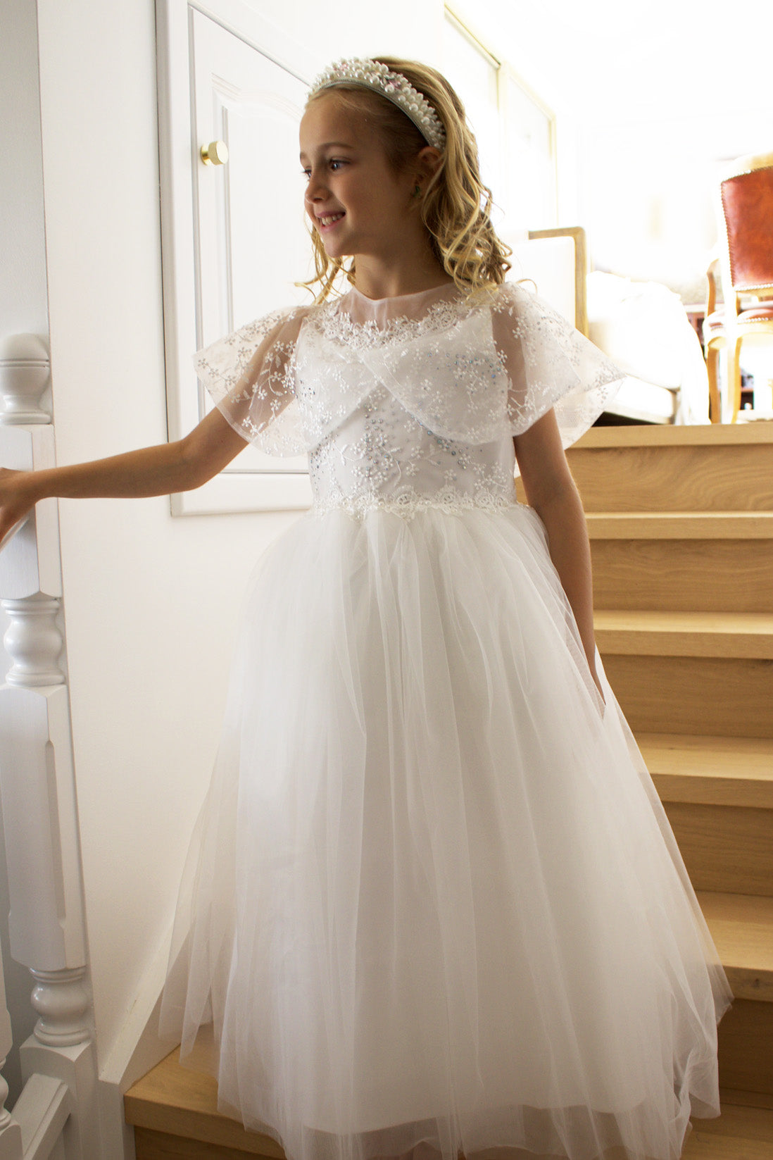Grace in Ivory White Flower Girl or Communion Dress