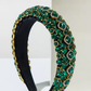 Enchanted Emerald Headband (Ages 6-Adult) with a pink satin drawstring bag.