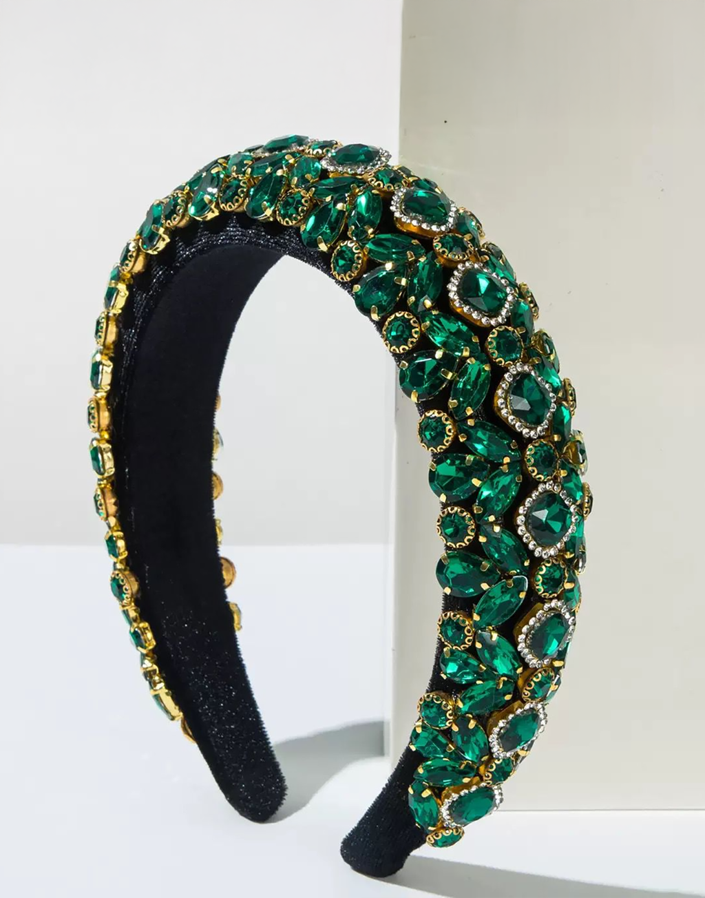 Enchanted Emerald Headband (Ages 6-Adult) with a pink satin drawstring bag.