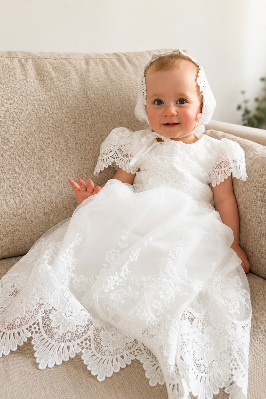 Harriet Baptism Christening Gown with Bonnet