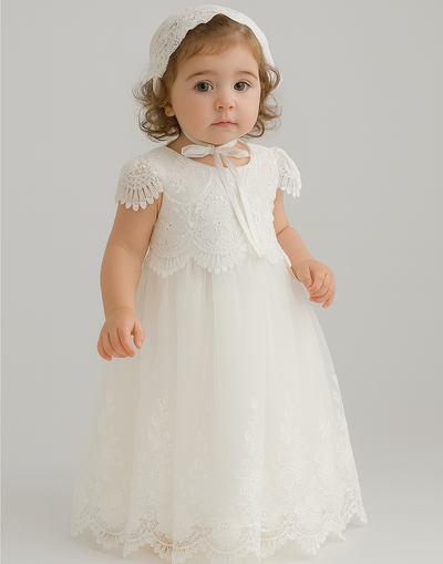 Harriet - Baptism Christening Gown with Bonnet