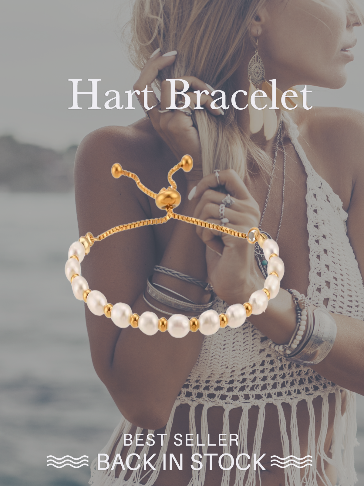 Hart - 18k Gold Plated + Freshwater Pearl Waterproof Bracelet for Teens/Adults