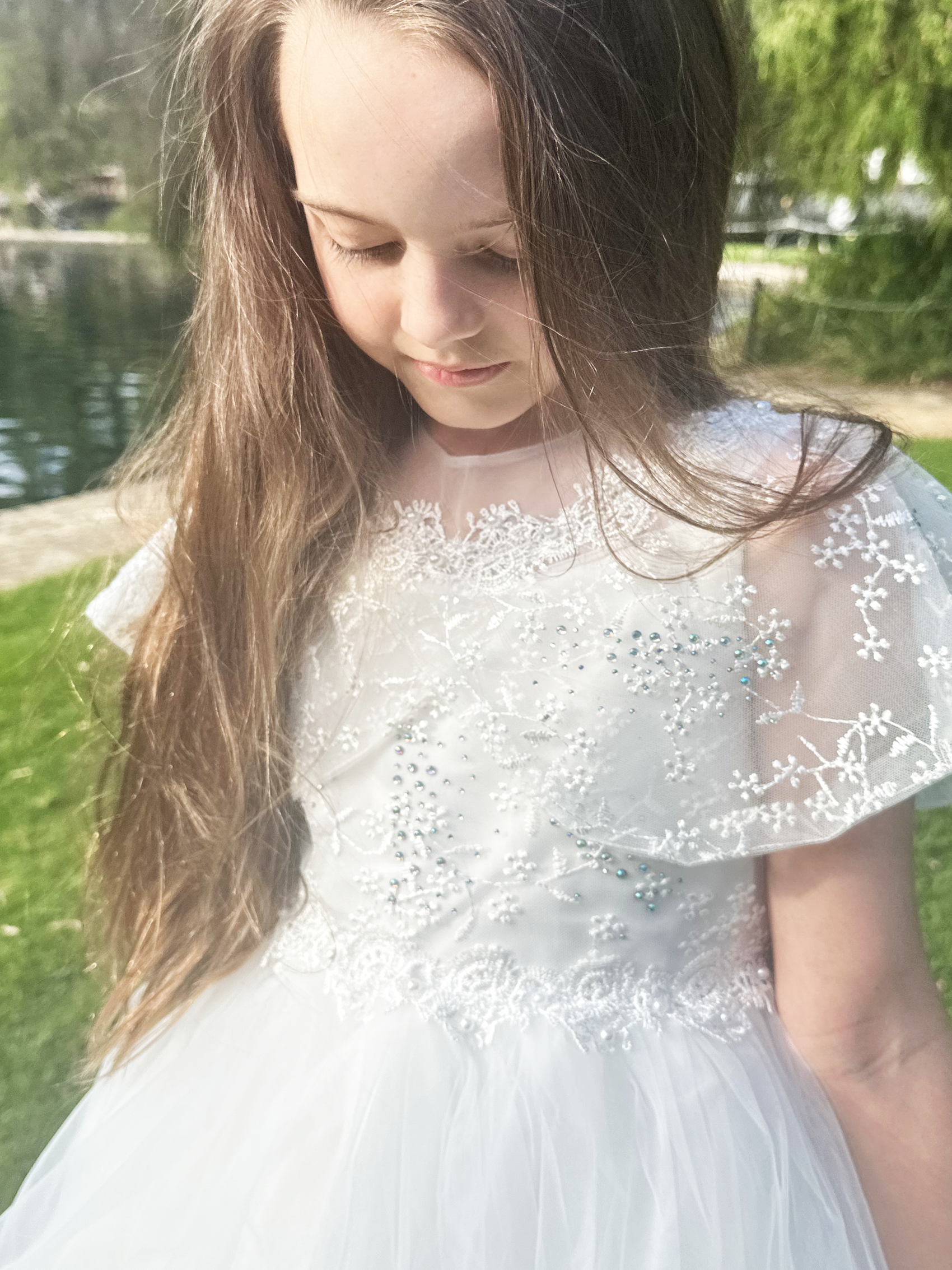Grace in Ivory White Flower Girl or Communion Dress