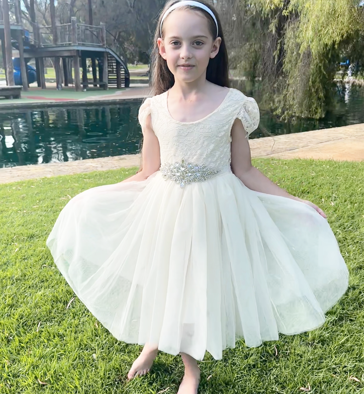 Hazel in Antique Cream ~  Flower Girl /Party Dress
