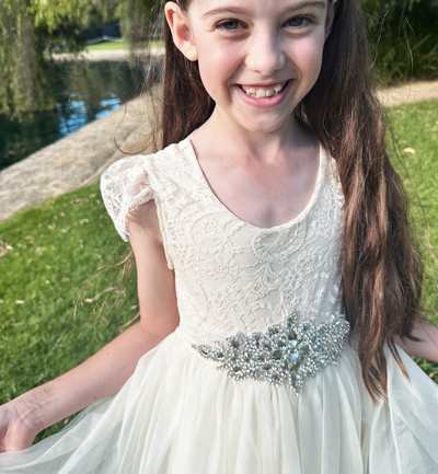 Hazel in Antique Cream ~  Flower Girl /Party Dress