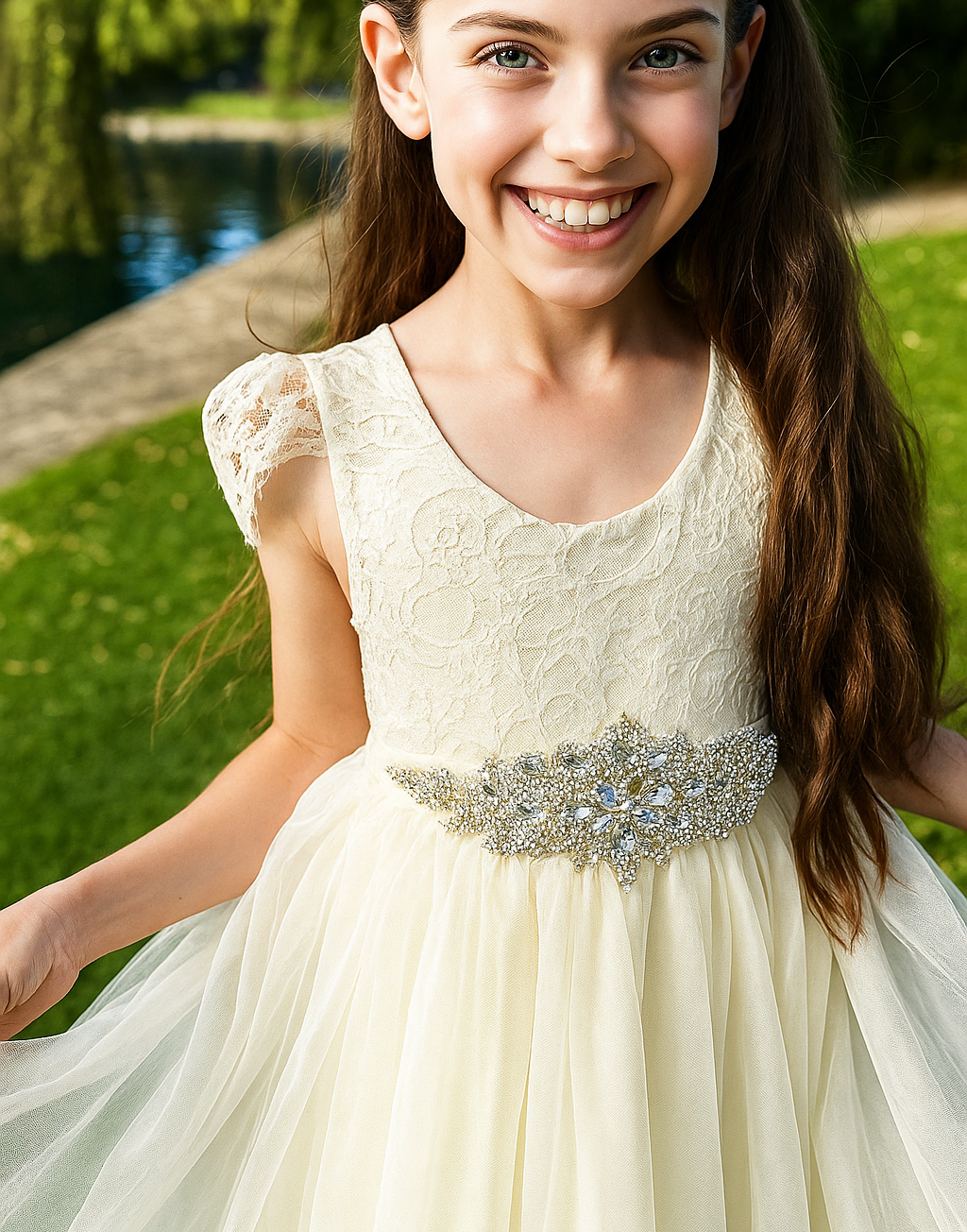 Hazel in Antique Cream ~  Flower Girl /Party Dress