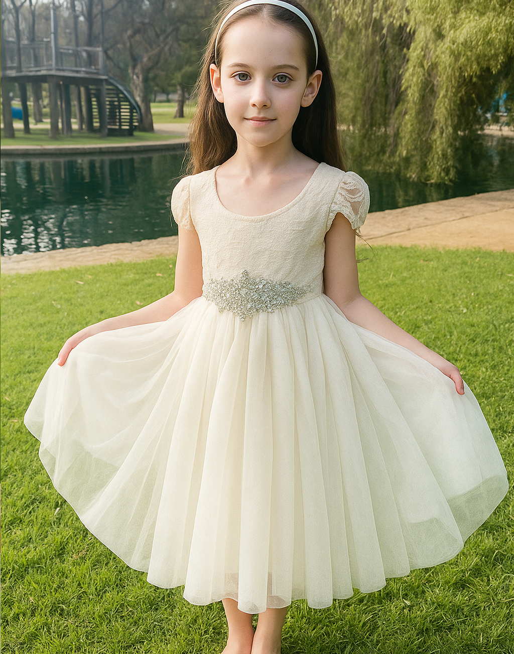Hazel in Antique Cream ~  Flower Girl /Party Dress
