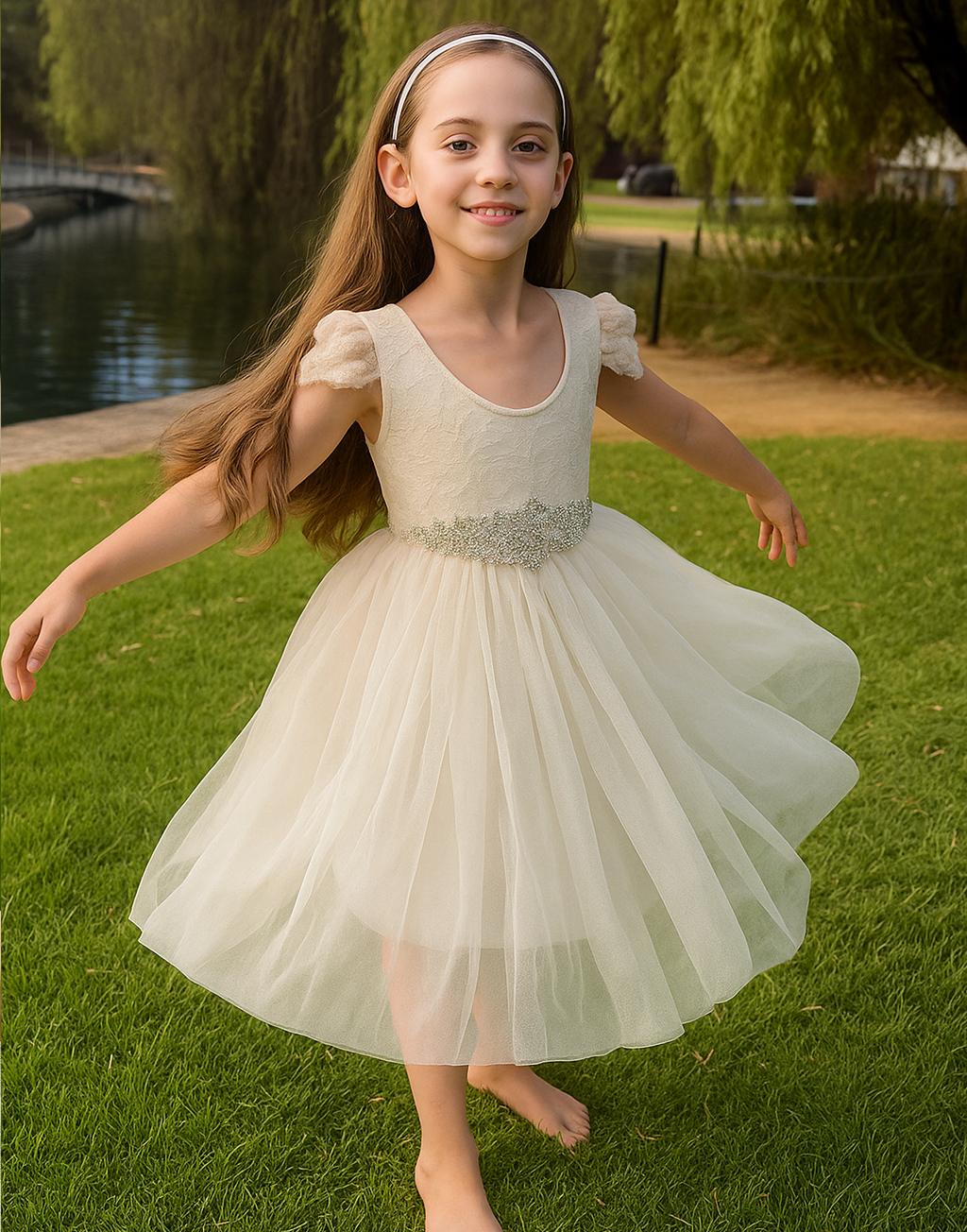 Hazel in Antique Cream ~  Flower Girl /Party Dress
