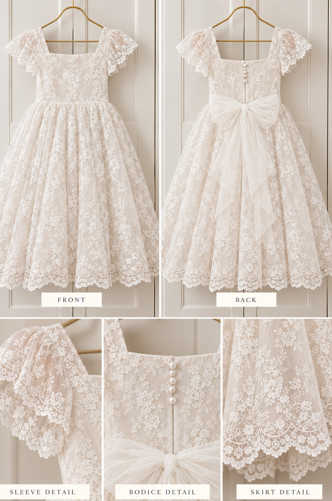 Hazel in Antique Cream - Party of Flower Girl Dress