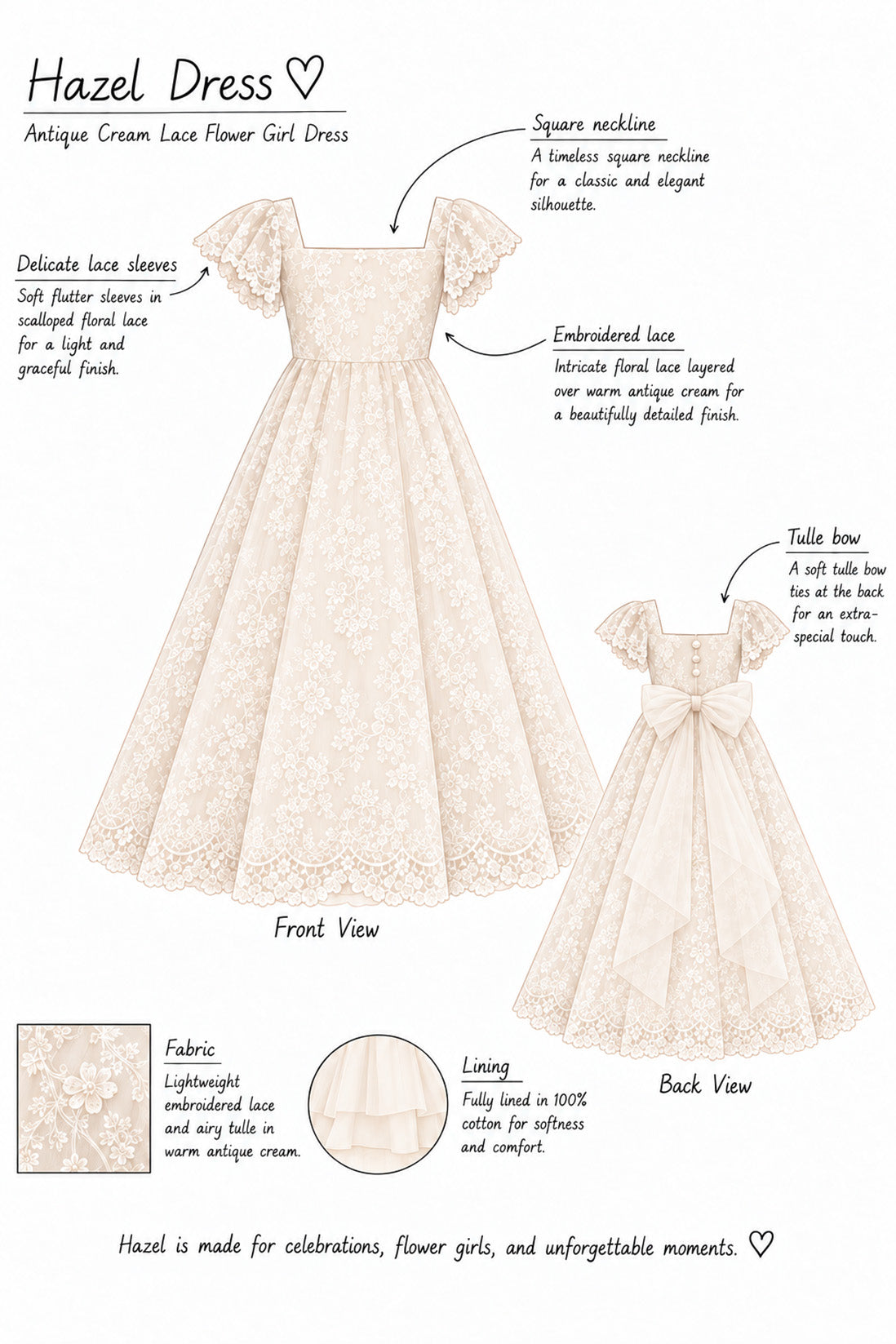 Hazel in Antique Cream - Party of Flower Girl Dress
