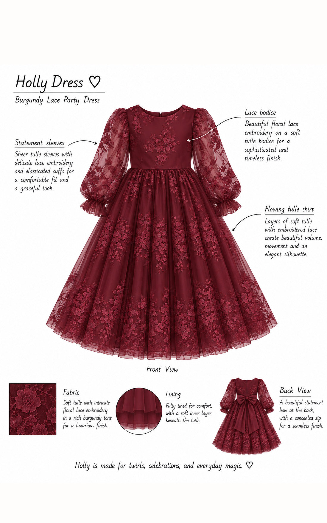 Holly in Burgundy ~ Party or Flower Girl Dress