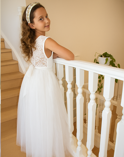 Honey in Ivory White  ~ Party or Flower Girl Dress + Sash