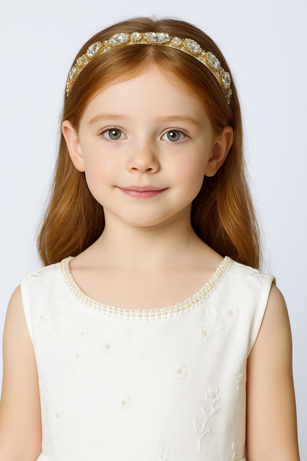 Hope ~ Gold + Ivory Headband  (Ages 2 - Adult) with a pink satin drawstring bag.