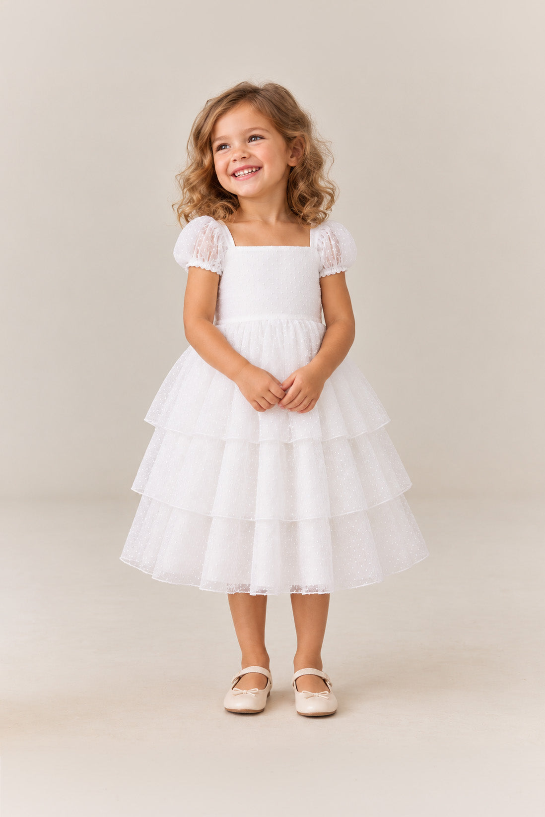 Isla ~ Ivory White Spotty Party Girl Dress