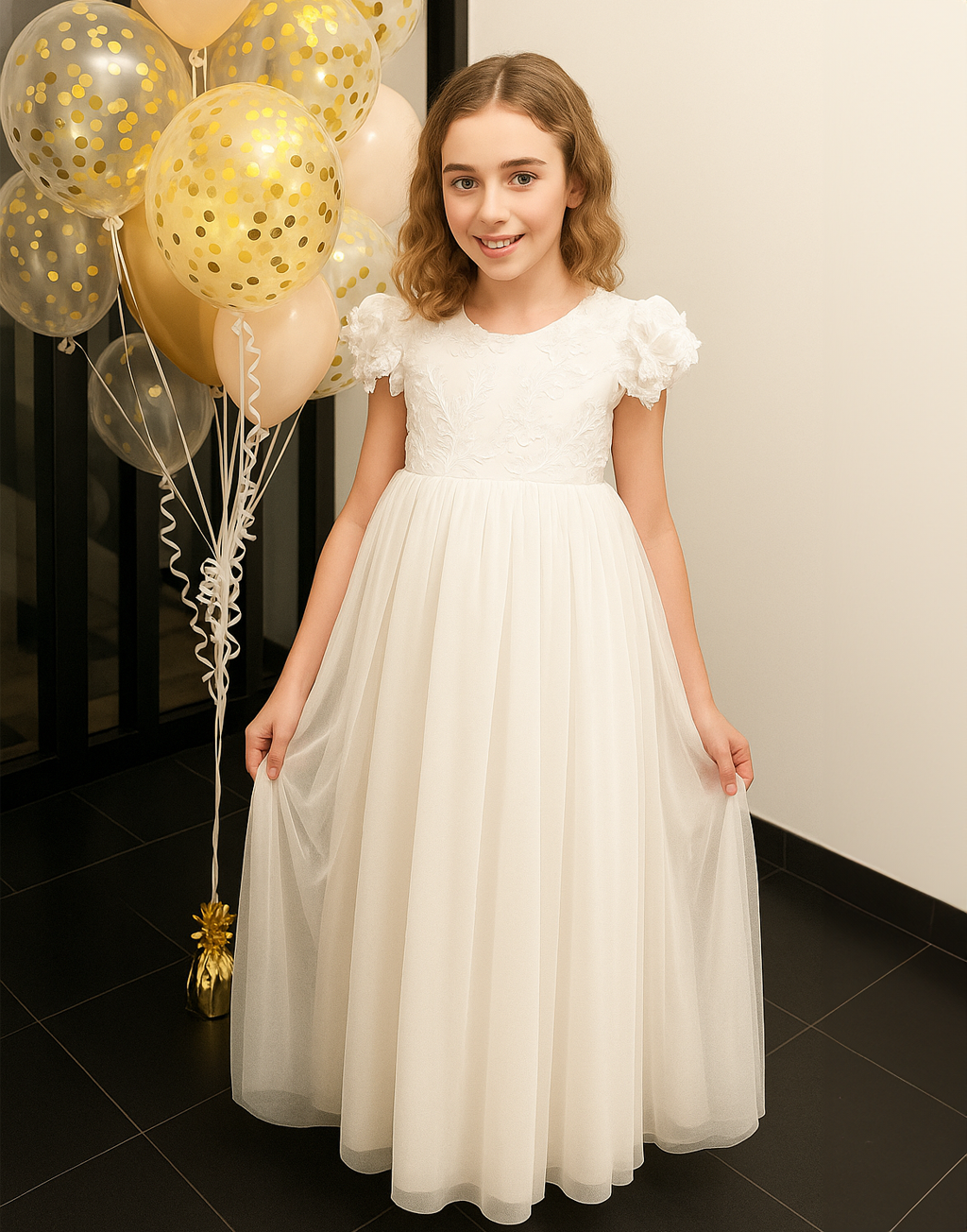 Josephine in Ivory White - A-line Flower Girl or Communion Dress