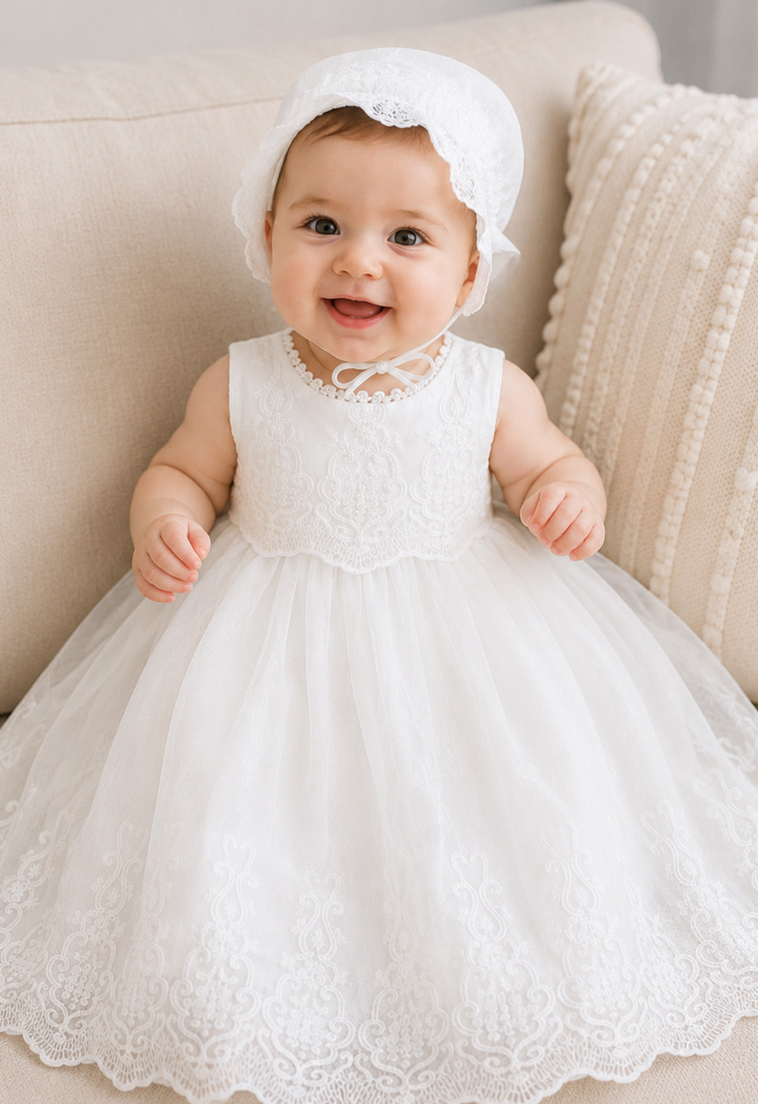Lilith - Baptism Christening Gown with Bonnet
