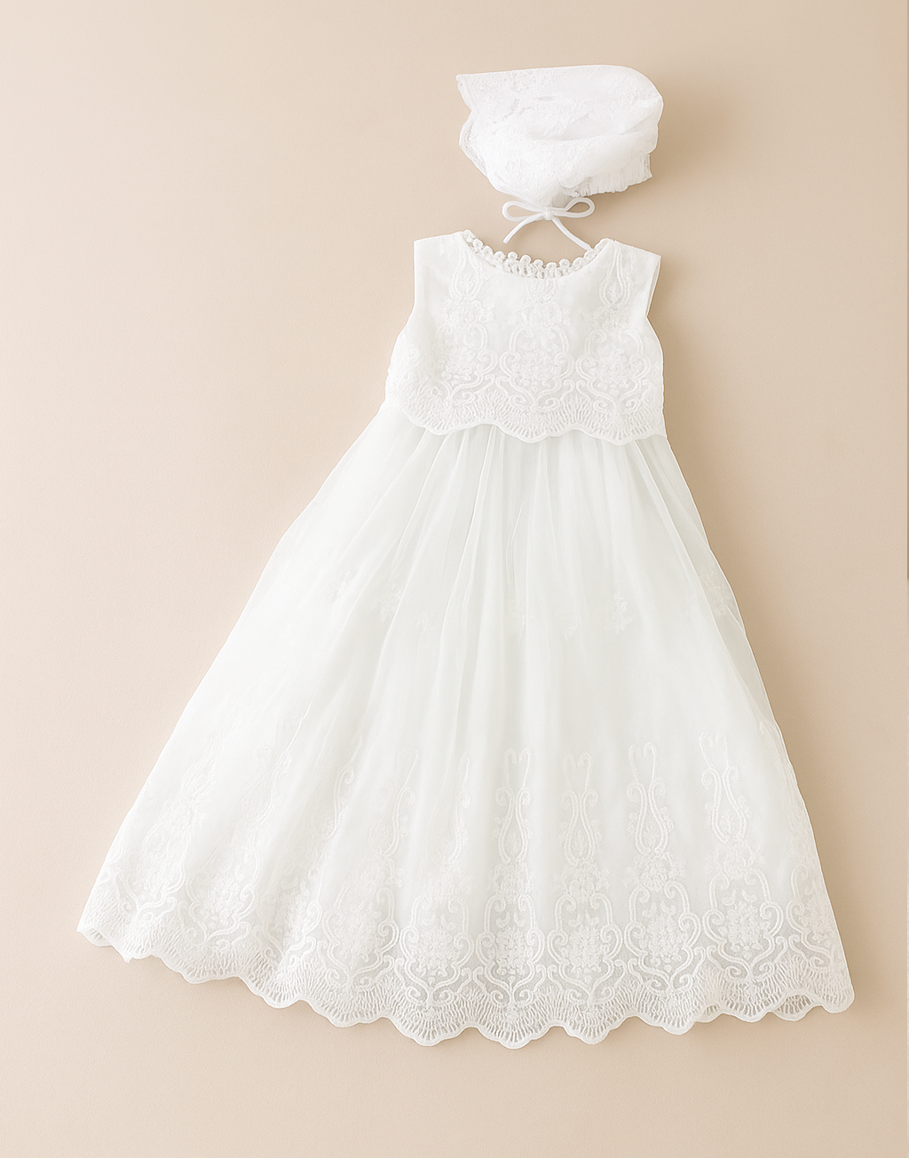 Lilith - Baptism Christening Gown with Bonnet