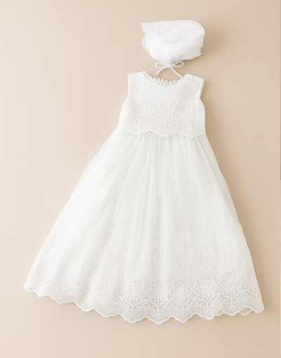 Lilith - Baptism Christening Gown with Bonnet