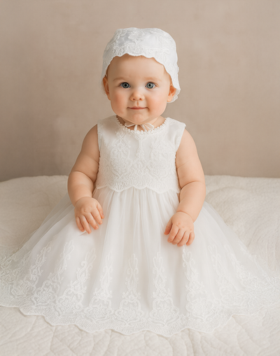 Lilith - Baptism Christening Gown with Bonnet