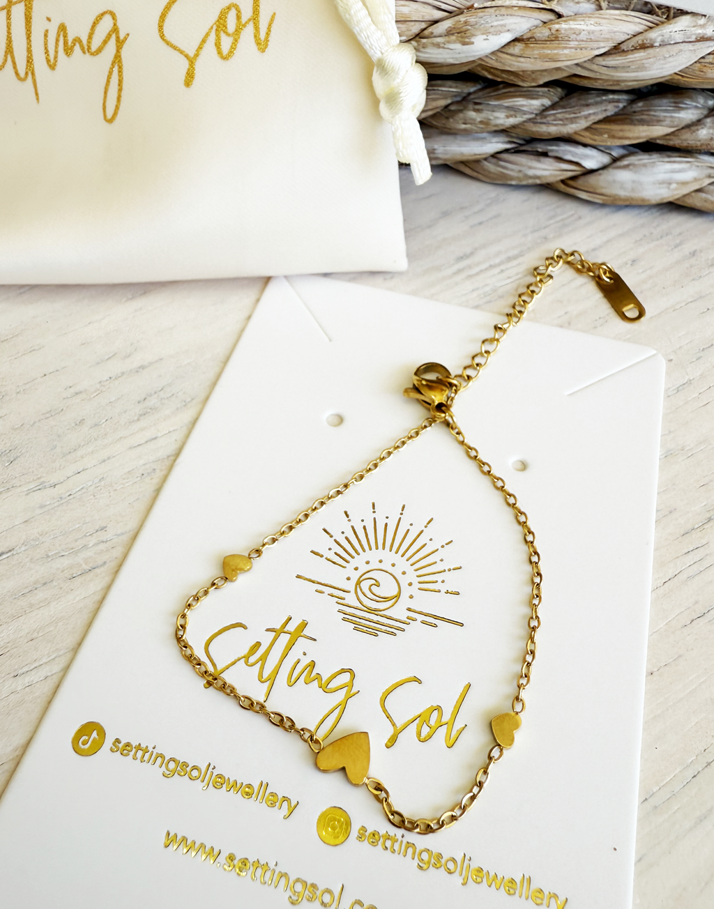 Lola Heart Duo - Bracelet + Ring for Flower Girls // 18k Gold Plated PVD Waterproof