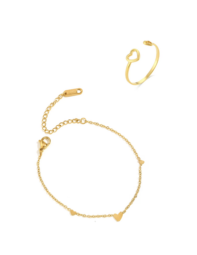 Lola Heart Duo - Bracelet + Ring for Flower Girls // 18k Gold Plated PVD Waterproof