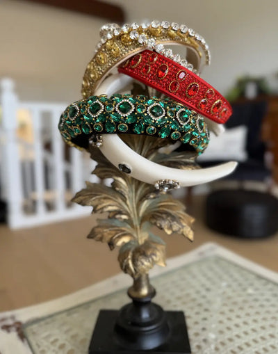 Gilded Sun Headband (Ages 6-Adult) with a pink satin drawstring bag.