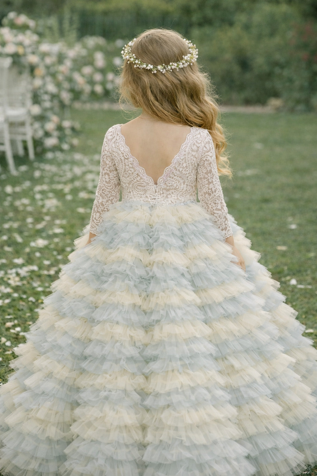Mabel in Pale Lemon and Sky Blue Party Girl or Flower Girl Dress