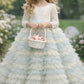 Mabel in Pale Lemon and Sky Blue Party Girl or Flower Girl Dress