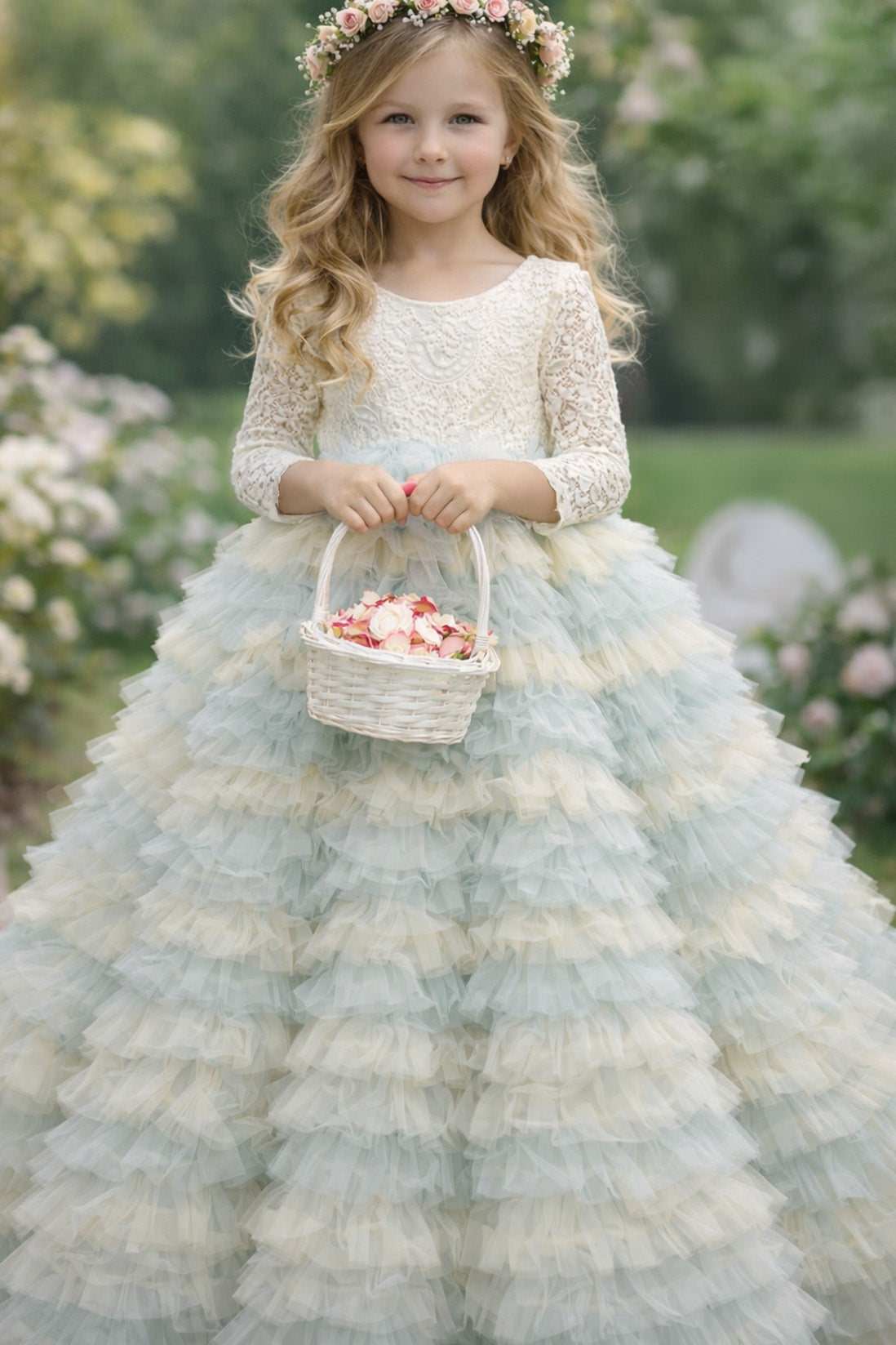 Mabel in Pale Lemon and Sky Blue Party Girl or Flower Girl Dress