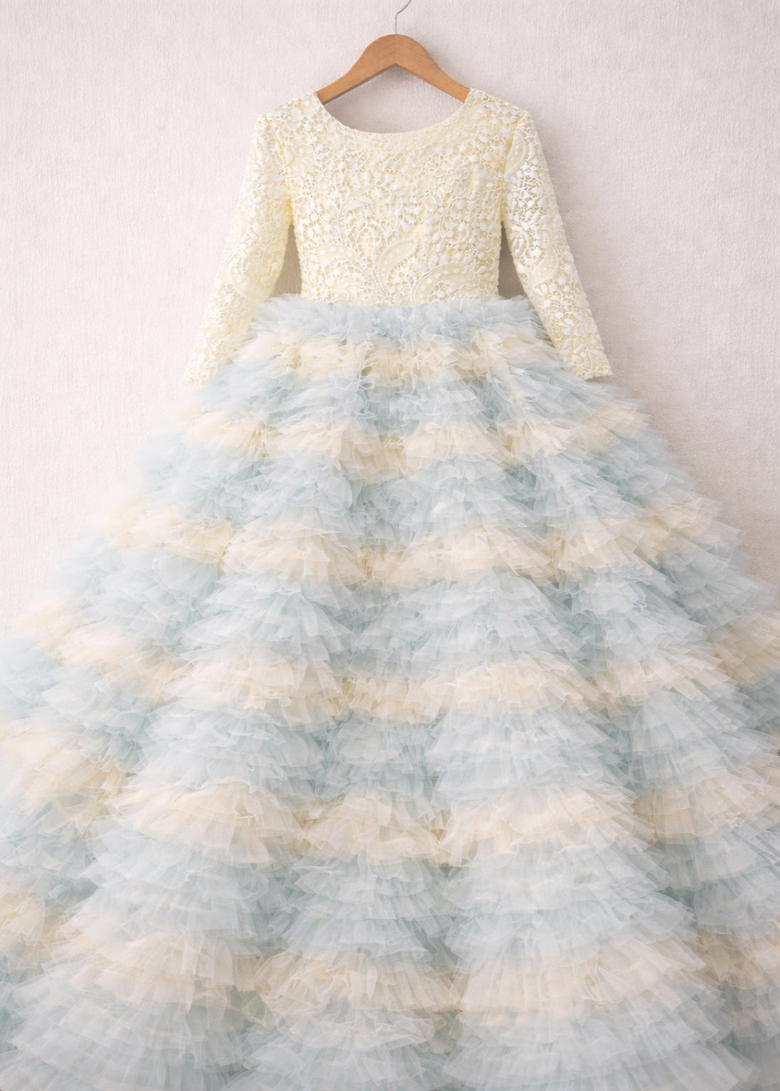 Mabel in Pale Lemon and Sky Blue Party Girl or Flower Girl Dress