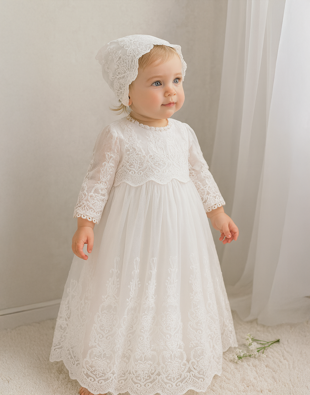 Magdalena - Baptism Christening Gown with Bonnet