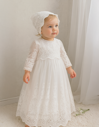 Magdalena - Baptism Christening Gown with Bonnet
